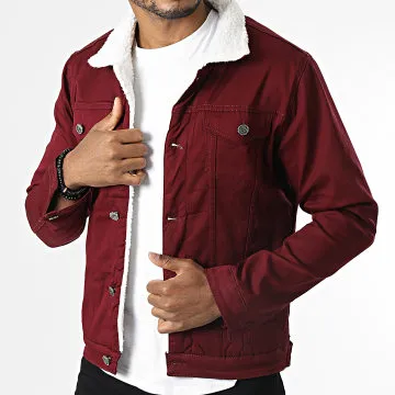 Giacca di jeans con collo in montone 7004 Bordeaux