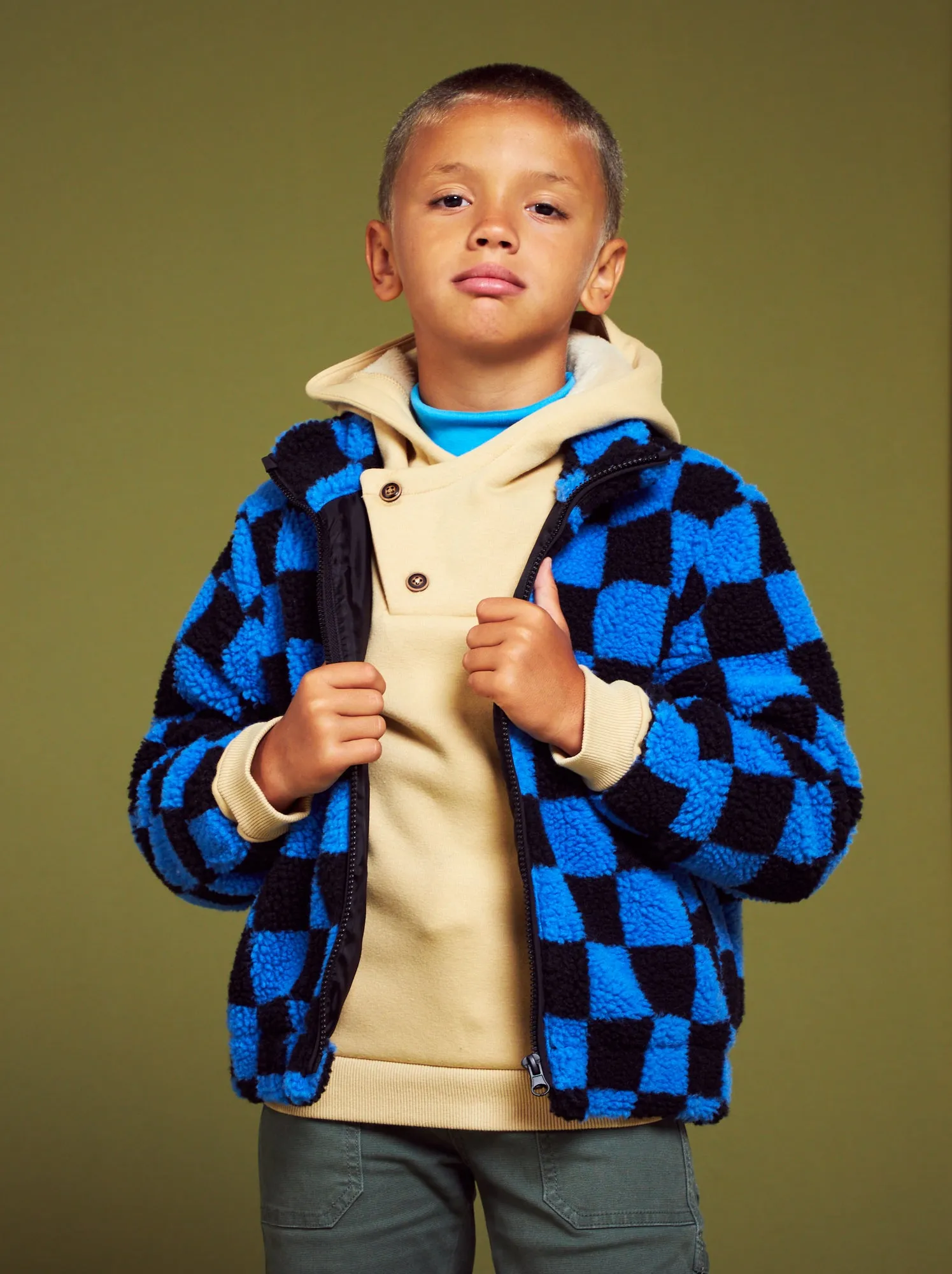 Giacca in sherpa con motivo - BLU