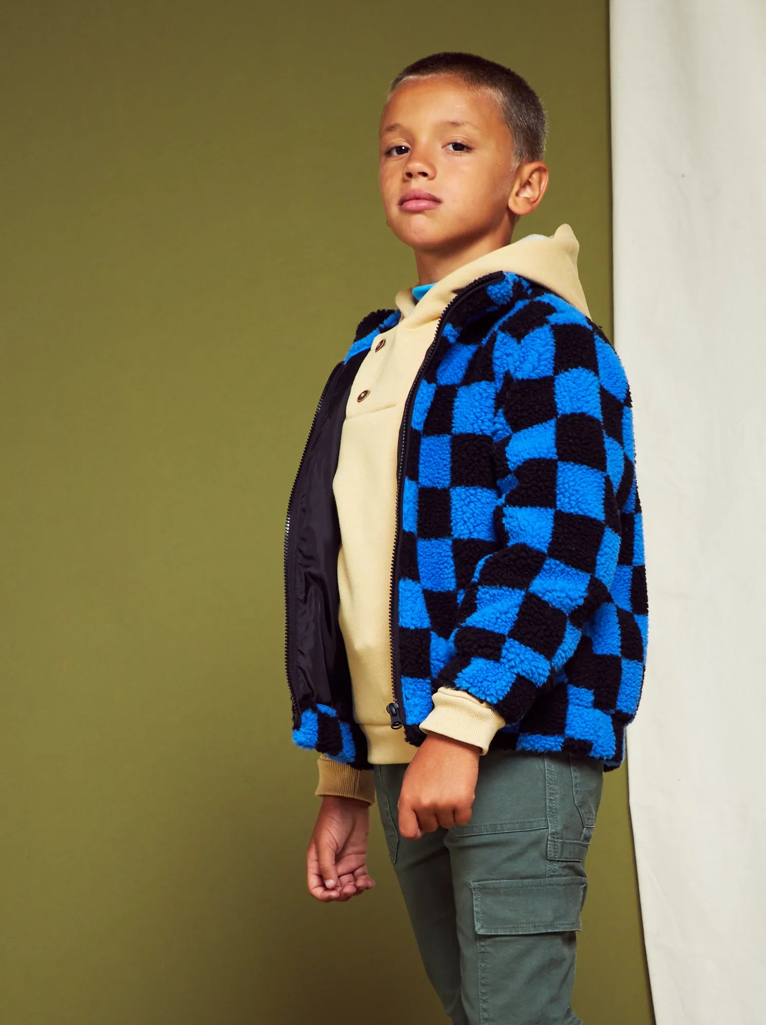 Giacca in sherpa con motivo - BLU