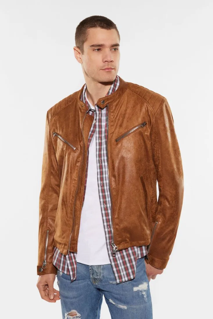 Giubbotto biker monocolour con bottone e zip