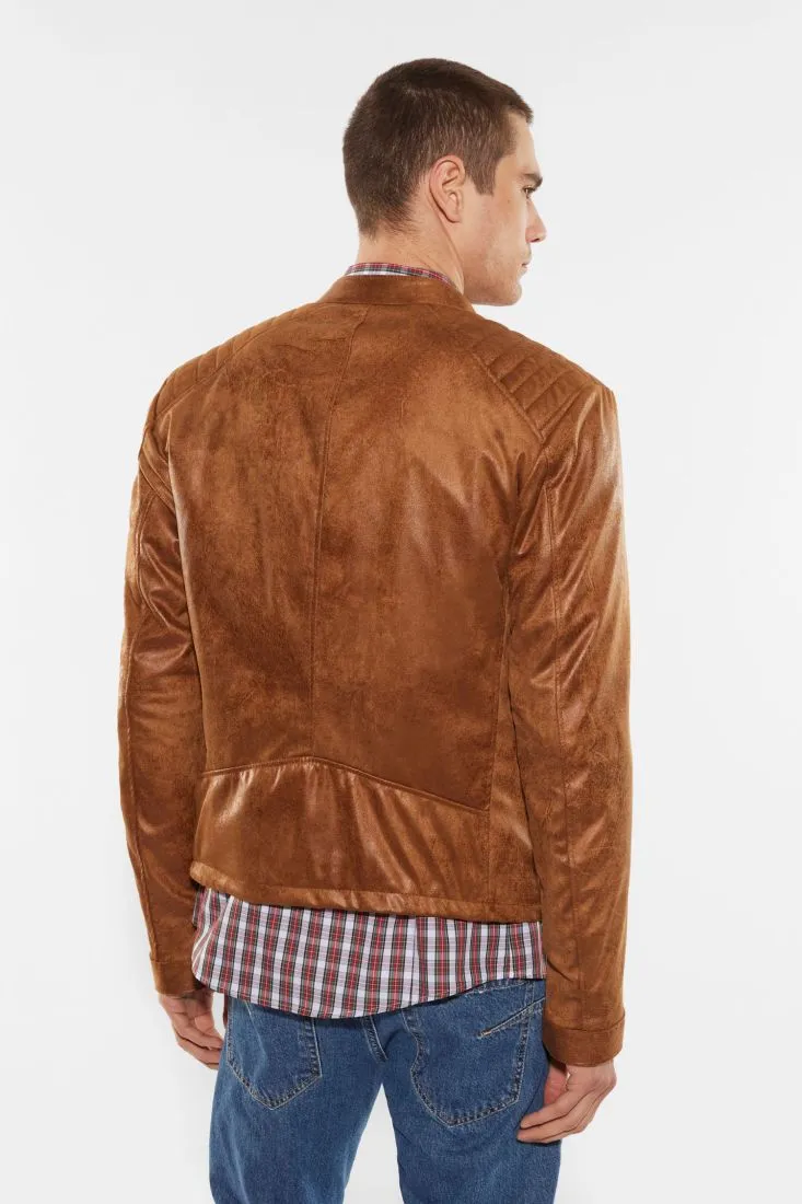 Giubbotto biker monocolour con bottone e zip