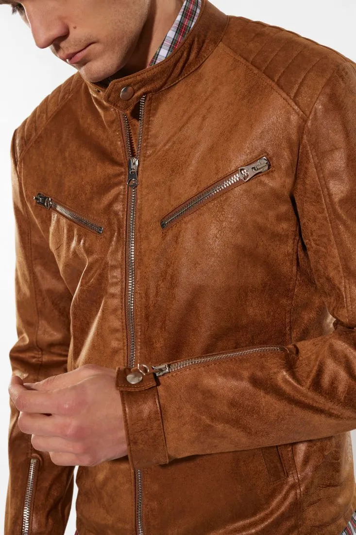 Giubbotto biker monocolour con bottone e zip