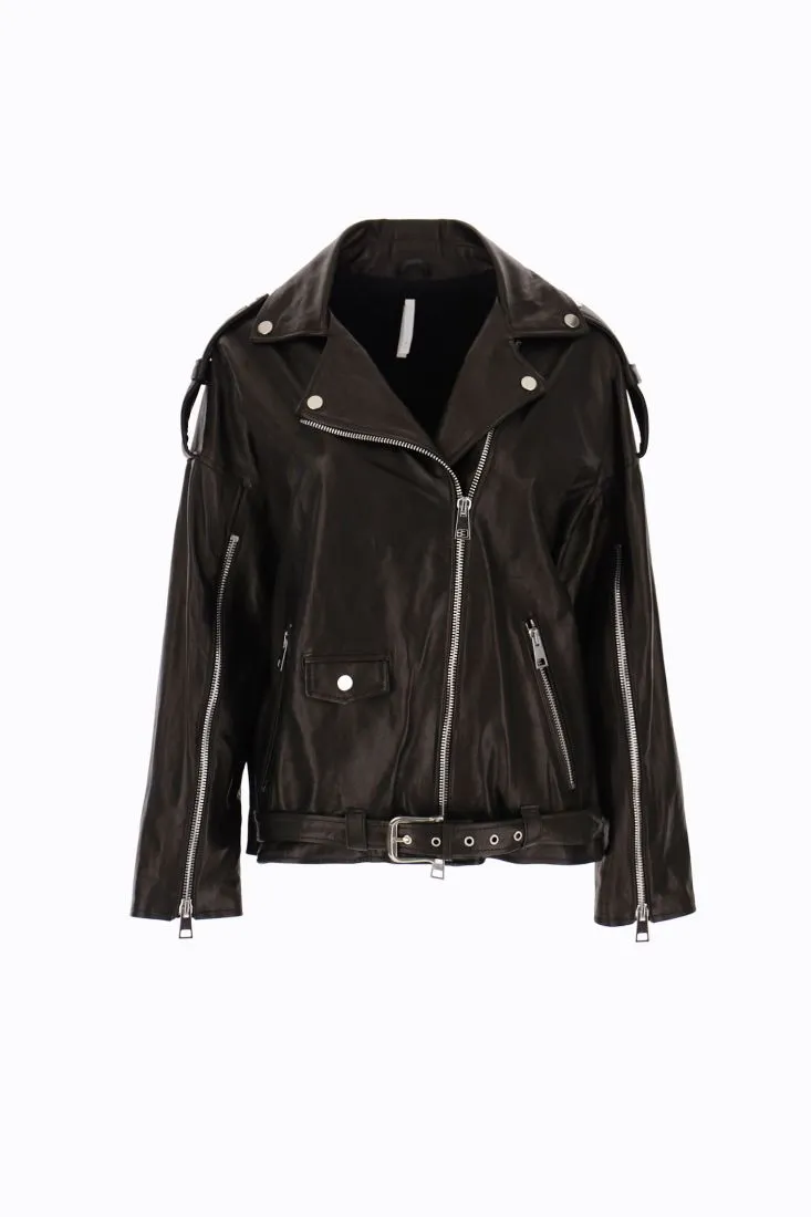Giubbotto modello biker con zip e cintura