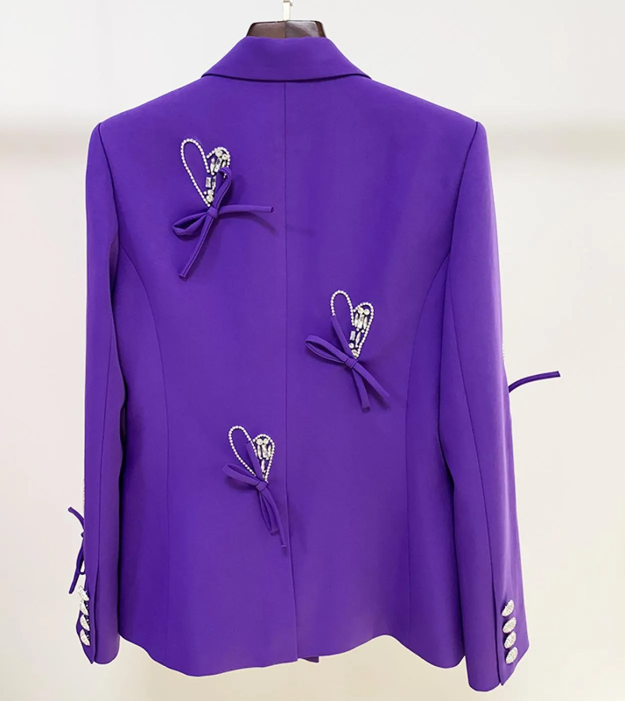 High Street Newest Designer Jacket Womens Purple Double Breasted Diamonds Heart Buttons Blazer con perline allingrossoja