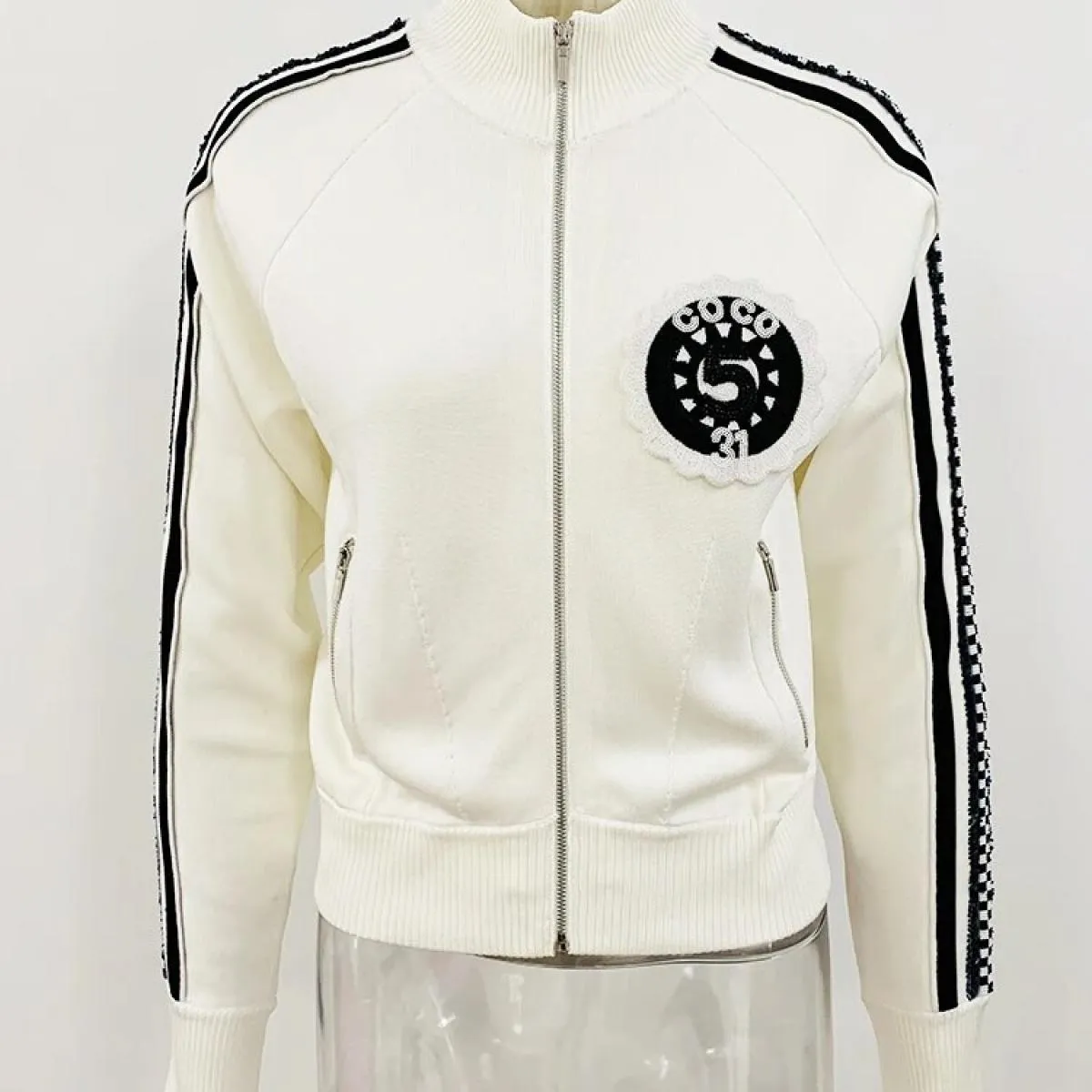 High Street Newest Fashion 2023 Spring Designer Jacket Giacca da baseball da donna con colletto alla coreana ricamato con paille