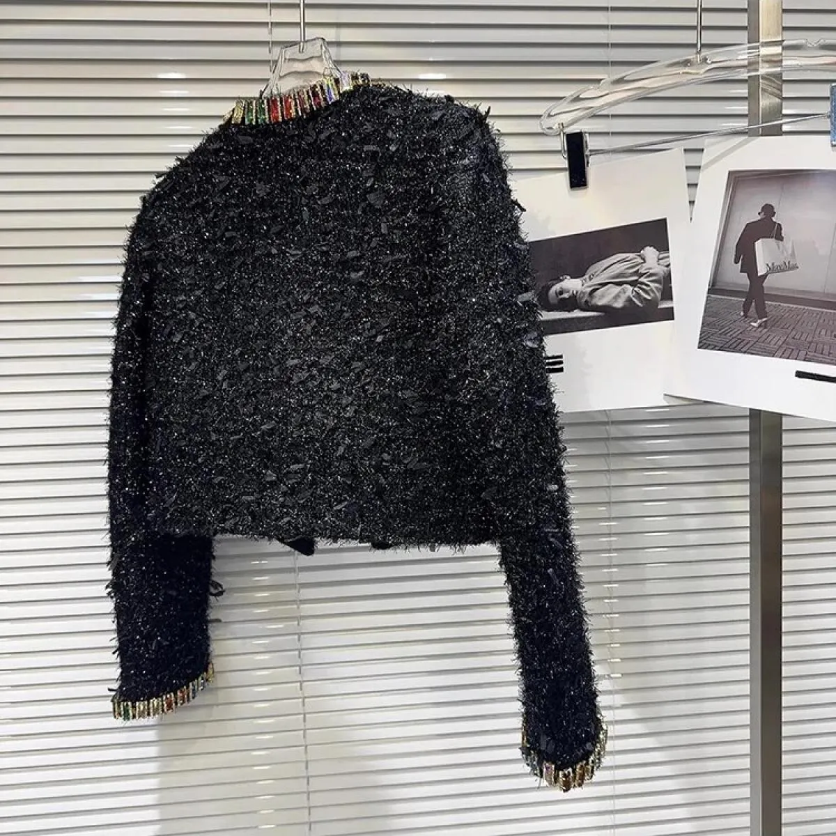 High Street più recente 2023 Autunno Inverno Designer Moda Donna Giacca di tweed ruvida con borchie di diamanti colorati