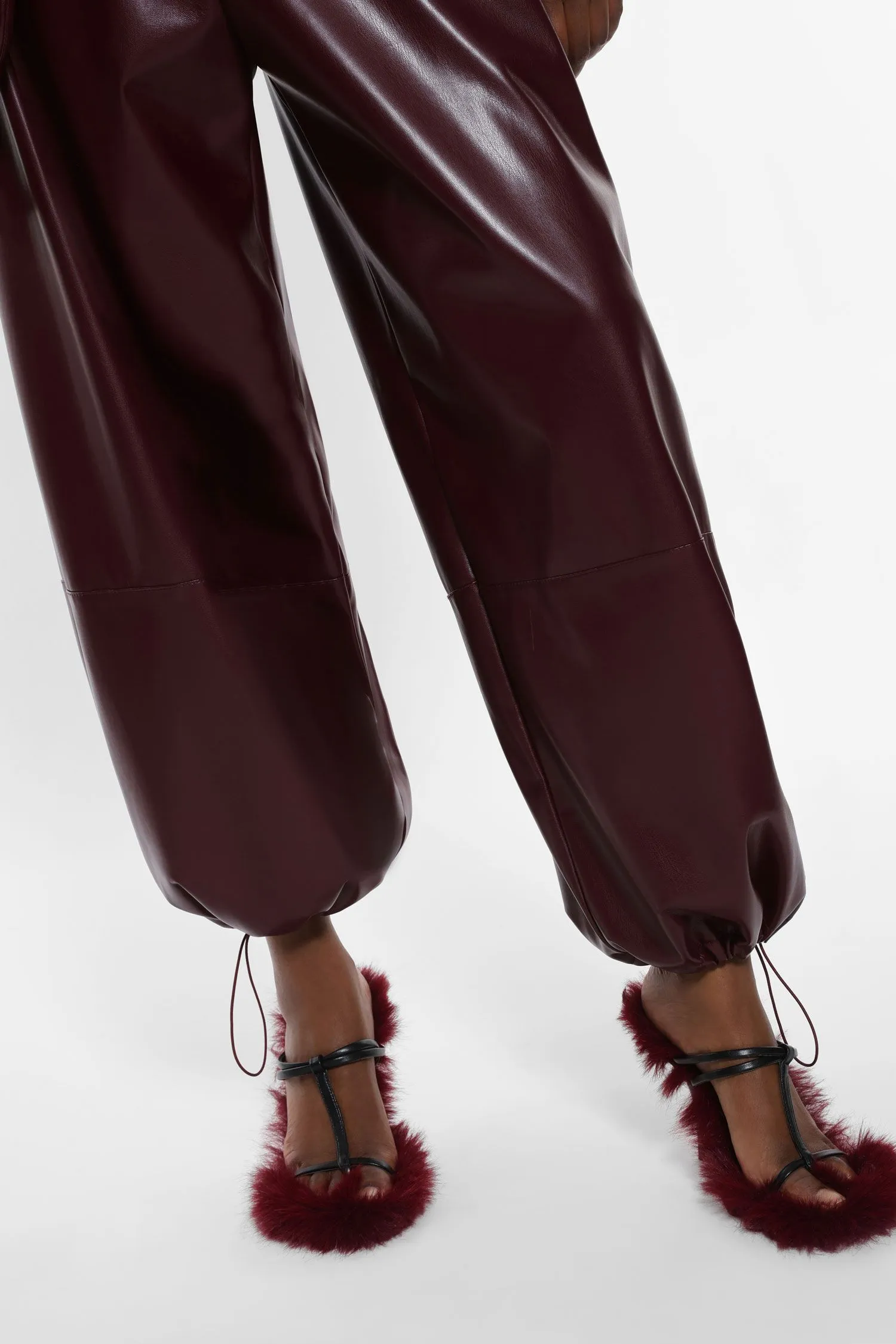 IMPERIAL   PANTALONE LARGO BORDEAUX IN SIMILPELLE