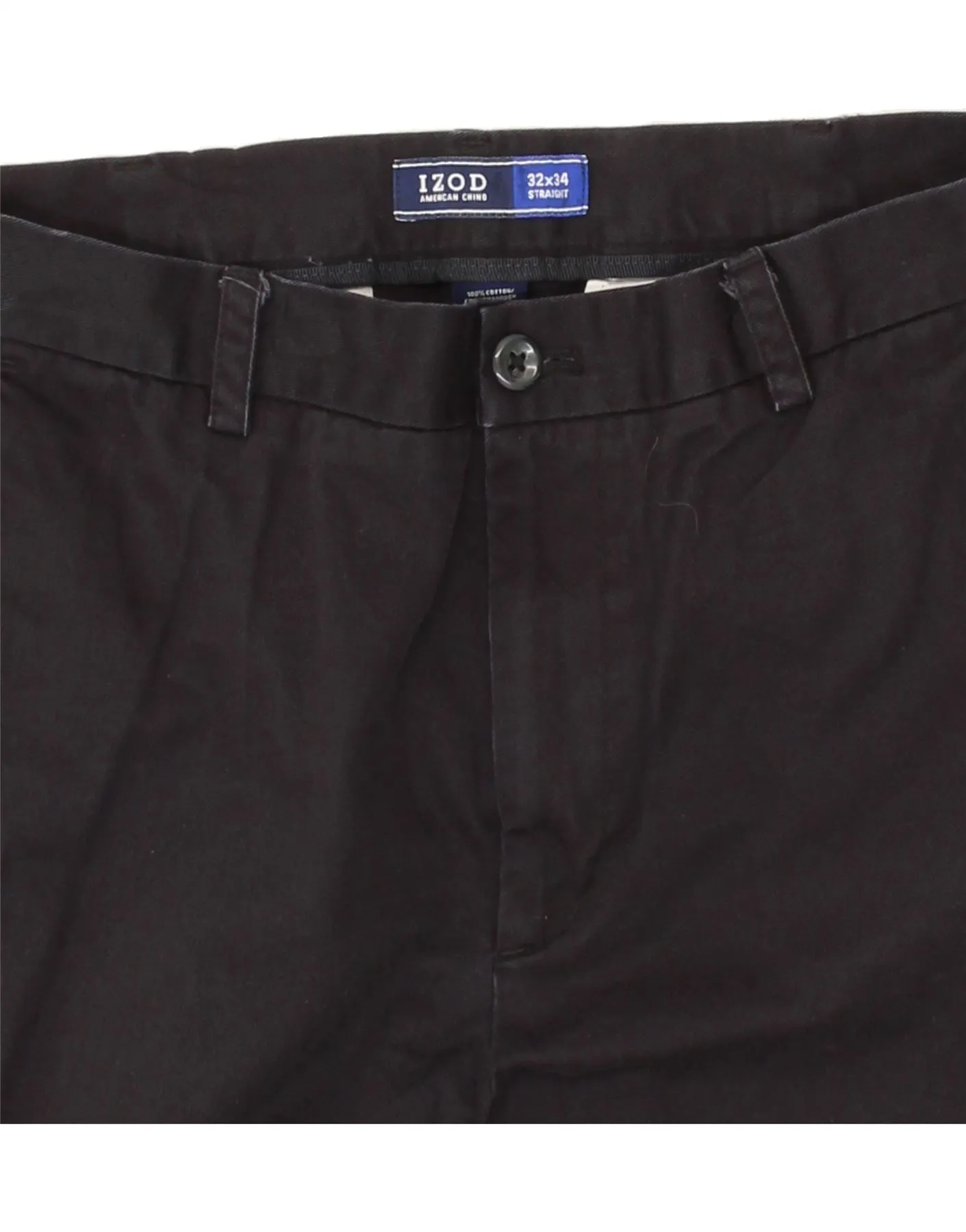 IZOD Mens Straight Chino Trousers W34 L34 Navy Blue Cotton