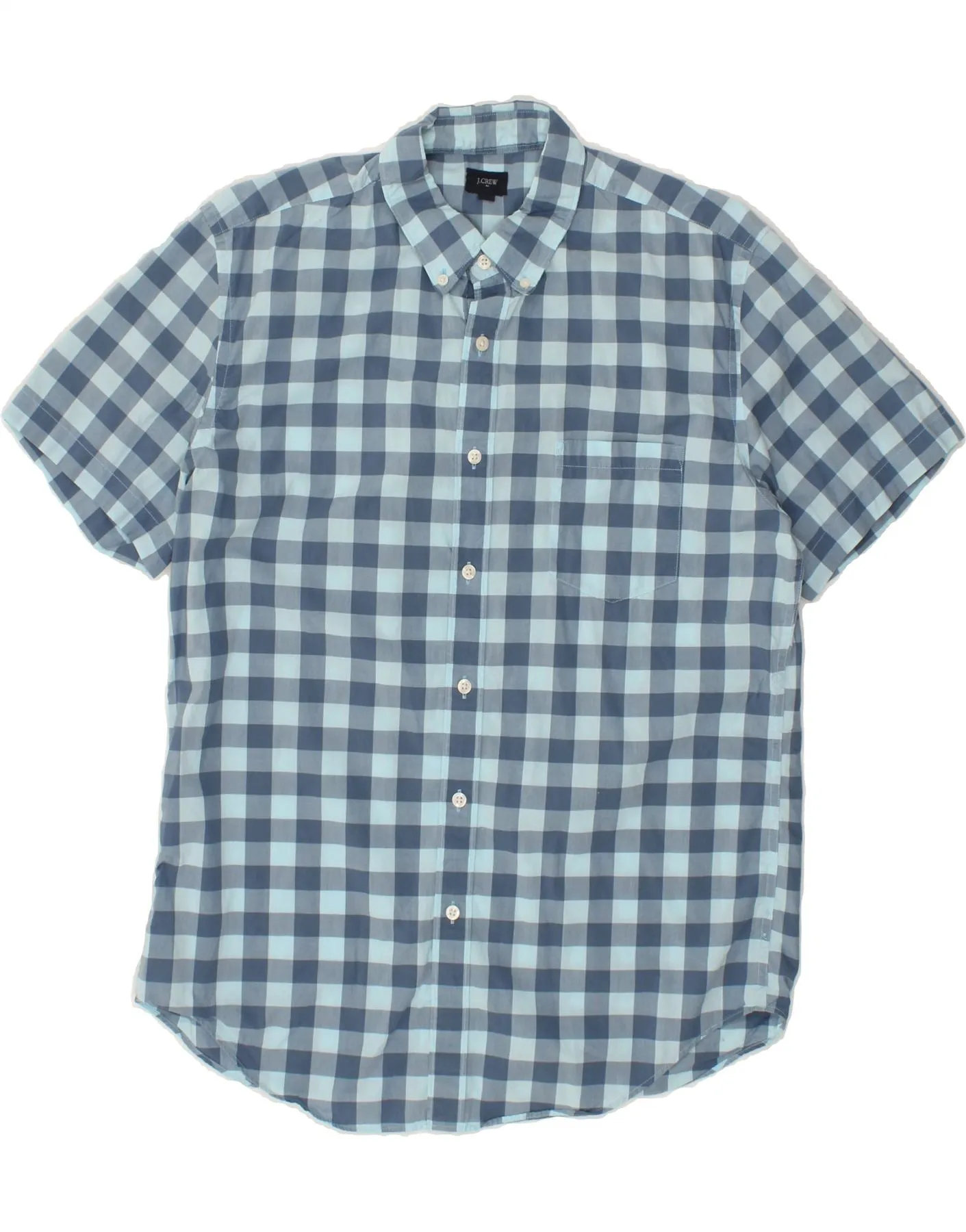 J. CREW Mens Short Sleeve Shirt Large Blue Gingham Cotton