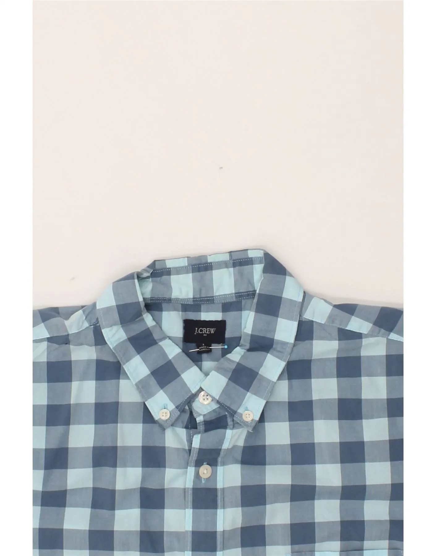 J. CREW Mens Short Sleeve Shirt Large Blue Gingham Cotton