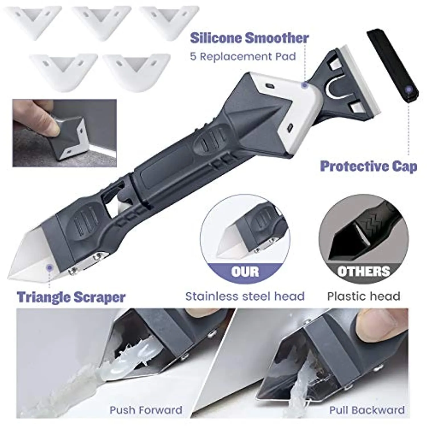 Lanpard Strumento per Calafataggio in Silicone da 15 Pezzi, Kit di Raschietto in Silicone con Spatole Silicone Sigillante 5 in 1