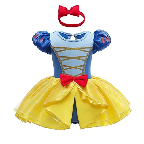 Lito Angels Vestito da Principessa Biancaneve Pagliaccetto per Bimba Bambina, Bebè Body Tutina con Fascia, Taglia 3-6 Mesi, Gial