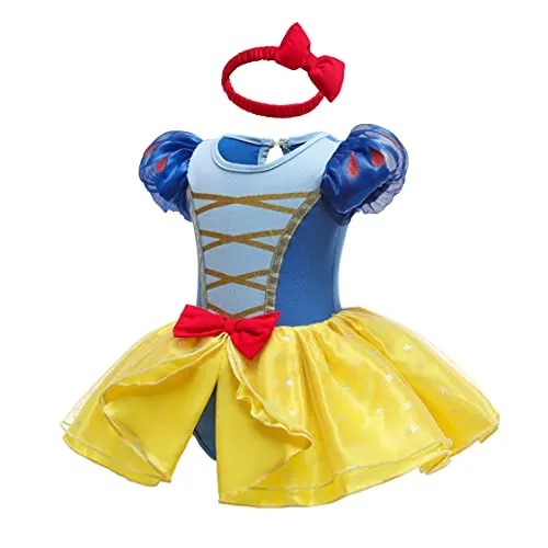 Lito Angels Vestito da Principessa Biancaneve Pagliaccetto per Bimba Bambina, Bebè Body Tutina con Fascia, Taglia 3-6 Mesi, Gial