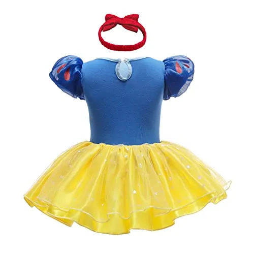 Lito Angels Vestito da Principessa Biancaneve Pagliaccetto per Bimba Bambina, Bebè Body Tutina con Fascia, Taglia 3-6 Mesi, Gial