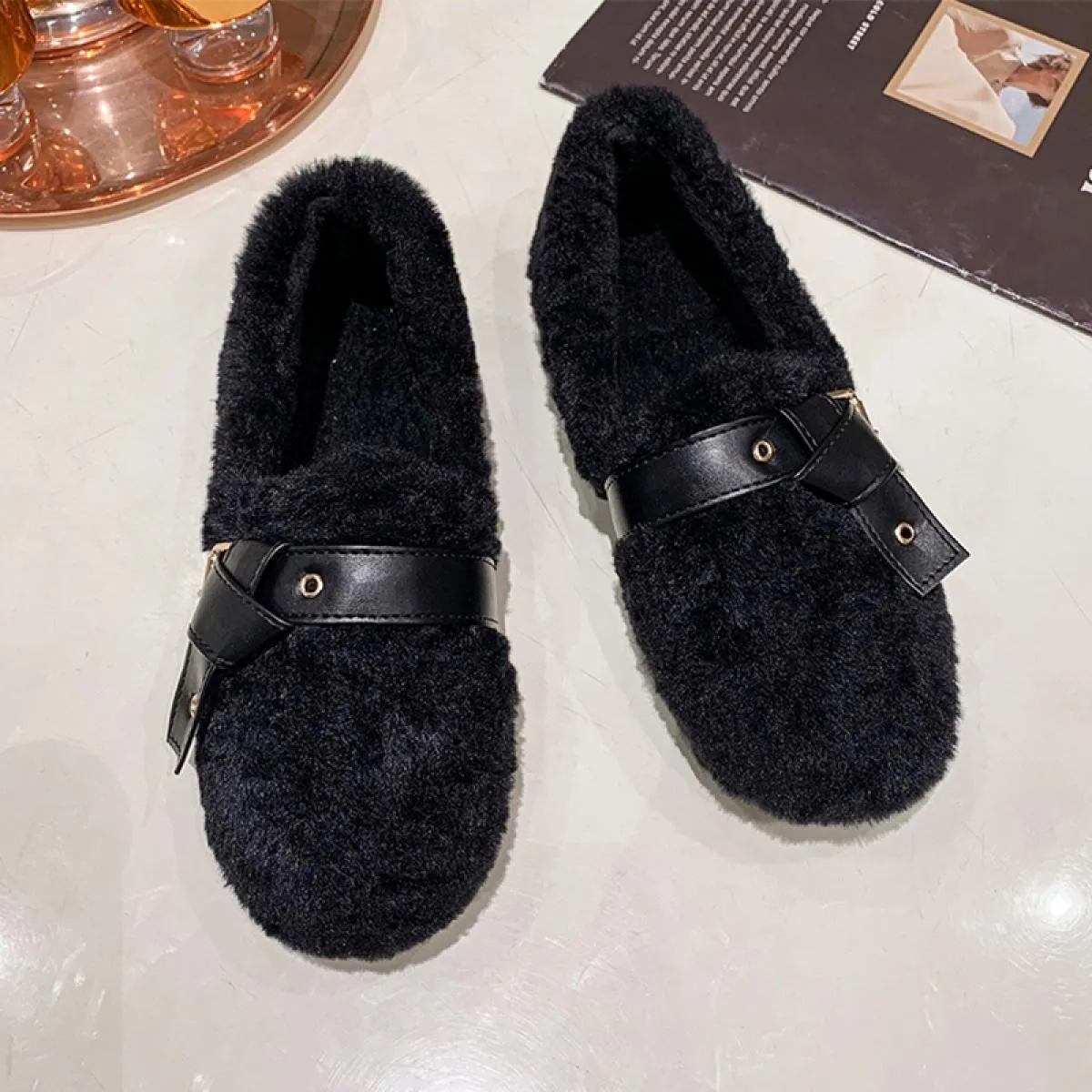 Nuova Tendenza Pelliccia Donne Appartamenti Scarpe Stivali Da Neve Scarpe di Cotone Calde 2023 Stivali Invernali Casual Peluche