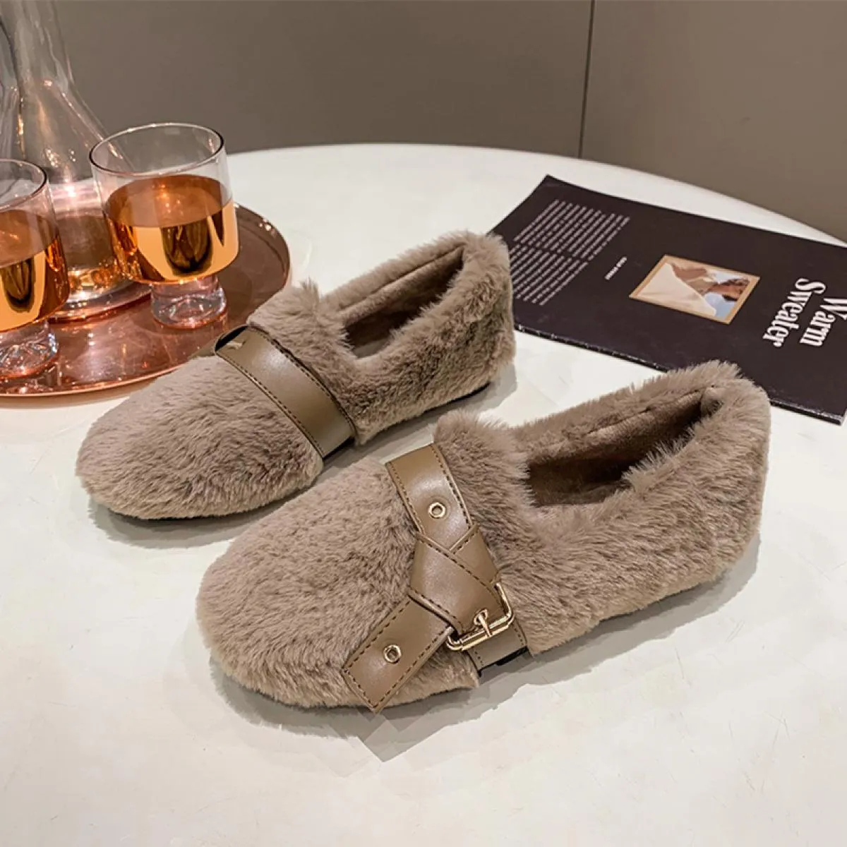 Nuova Tendenza Pelliccia Donne Appartamenti Scarpe Stivali Da Neve Scarpe di Cotone Calde 2023 Stivali Invernali Casual Peluche