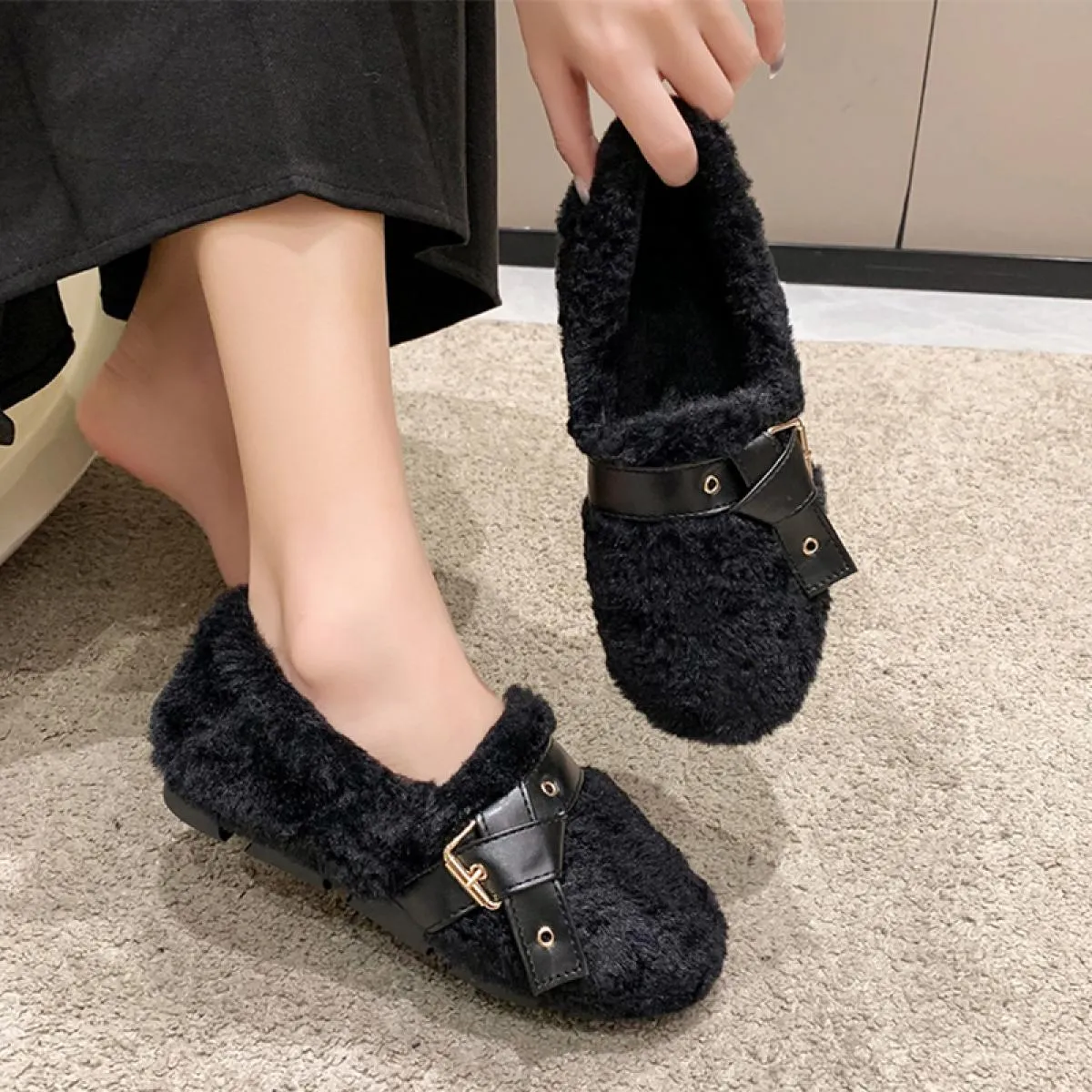 Nuova Tendenza Pelliccia Donne Appartamenti Scarpe Stivali Da Neve Scarpe di Cotone Calde 2023 Stivali Invernali Casual Peluche