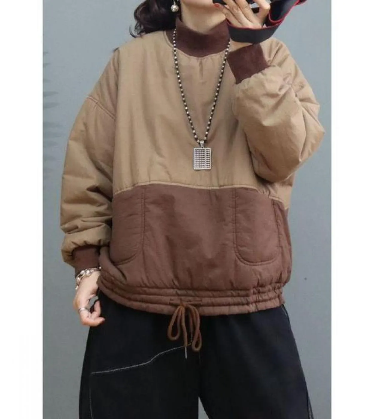 Nuovo arrivo inverno donna allentato casual manica lunga colletto alla coreana pullover calore addensare tasche felpe con cappuc