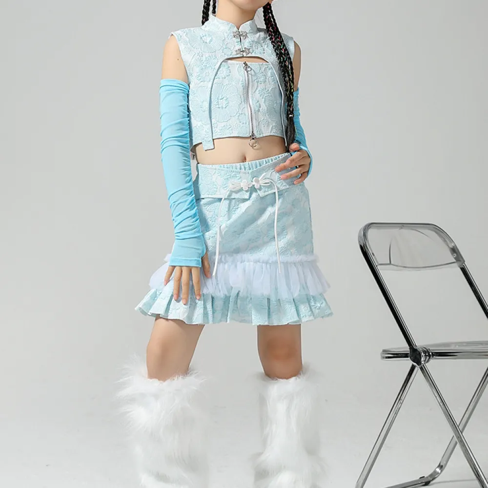 Nuovo costume da ballo cinese, costume da ballo jazz alla moda, costume da spettacolo jazz per bambini, gatto in stile cinese da