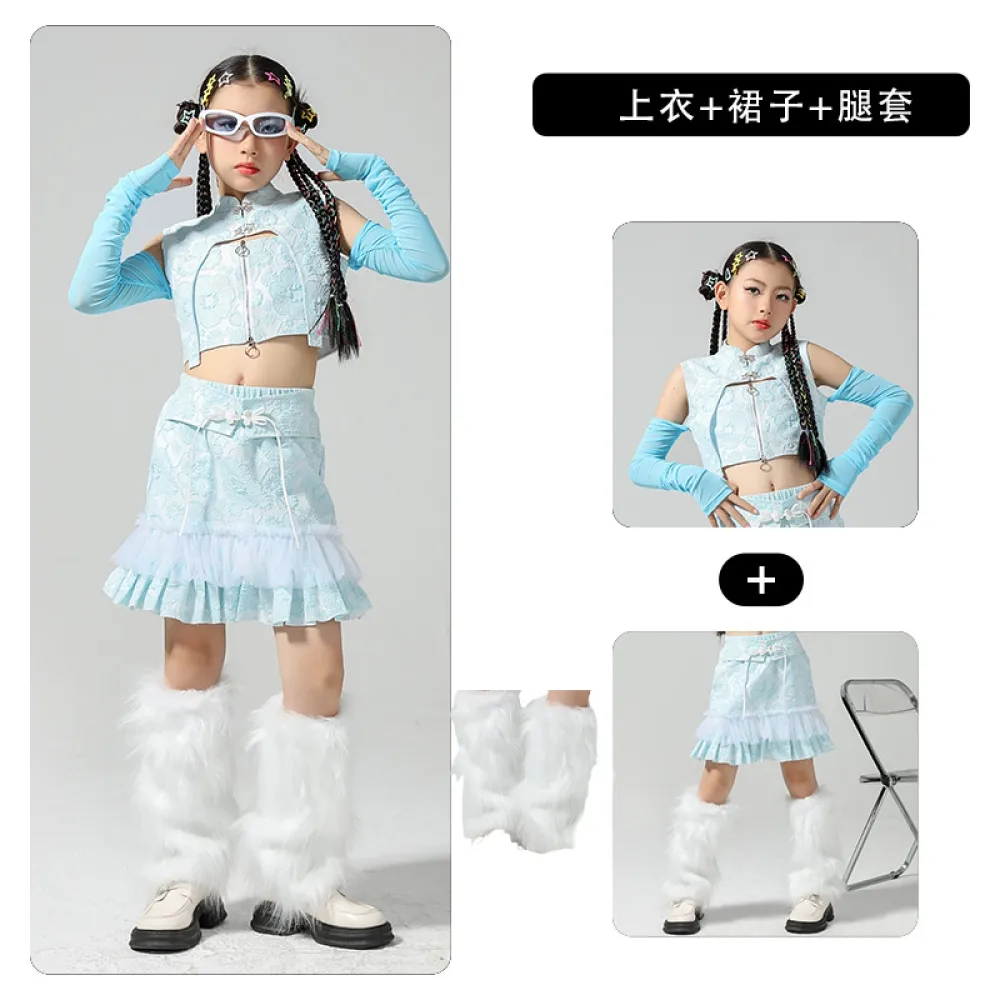 Nuovo costume da ballo cinese, costume da ballo jazz alla moda, costume da spettacolo jazz per bambini, gatto in stile cinese da