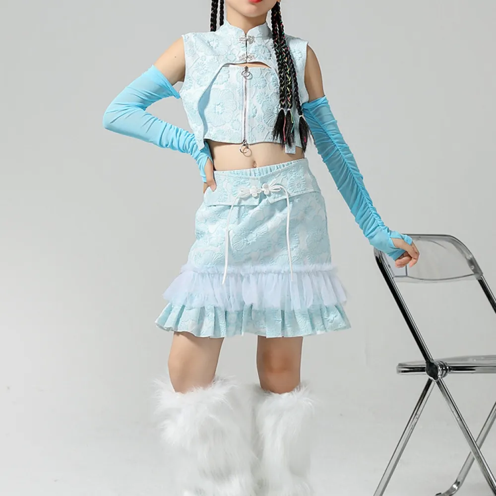 Nuovo costume da ballo cinese, costume da ballo jazz alla moda, costume da spettacolo jazz per bambini, gatto in stile cinese da