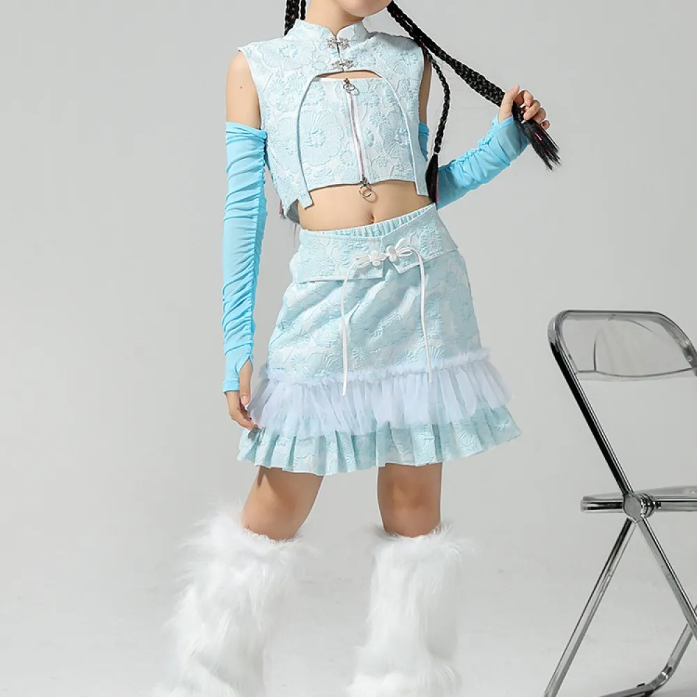 Nuovo costume da ballo cinese, costume da ballo jazz alla moda, costume da spettacolo jazz per bambini, gatto in stile cinese da
