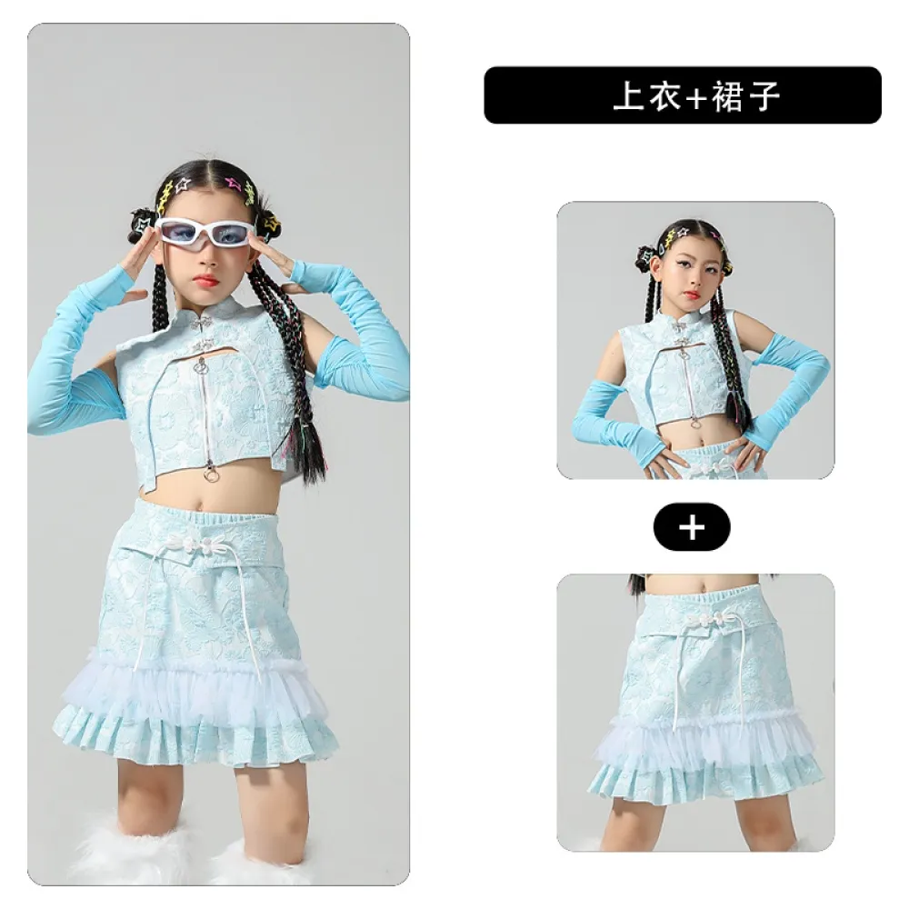 Nuovo costume da ballo cinese, costume da ballo jazz alla moda, costume da spettacolo jazz per bambini, gatto in stile cinese da