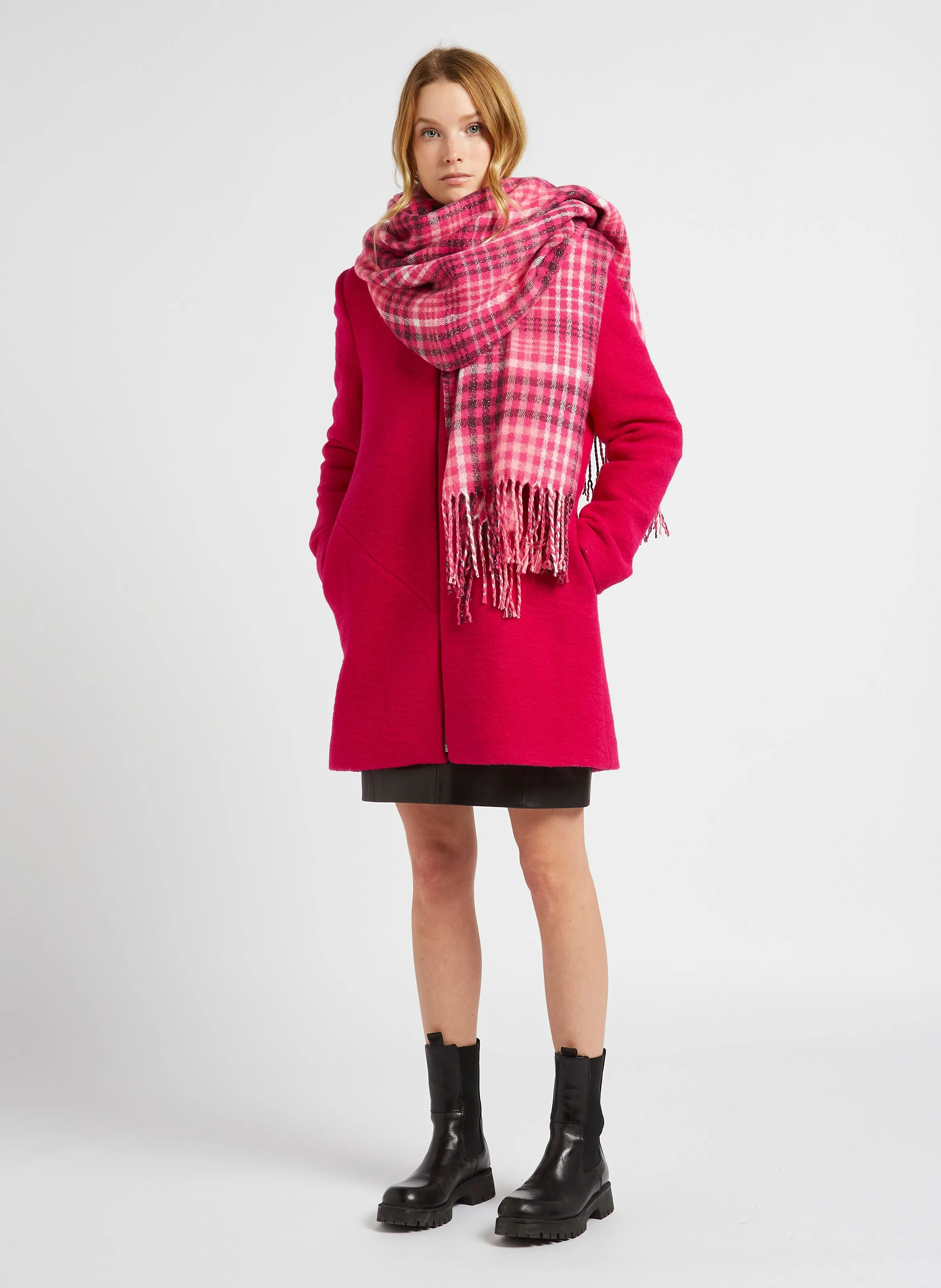  ONE STEP   ABENE - Sciarpa a quadri con fili metallici | Rosa