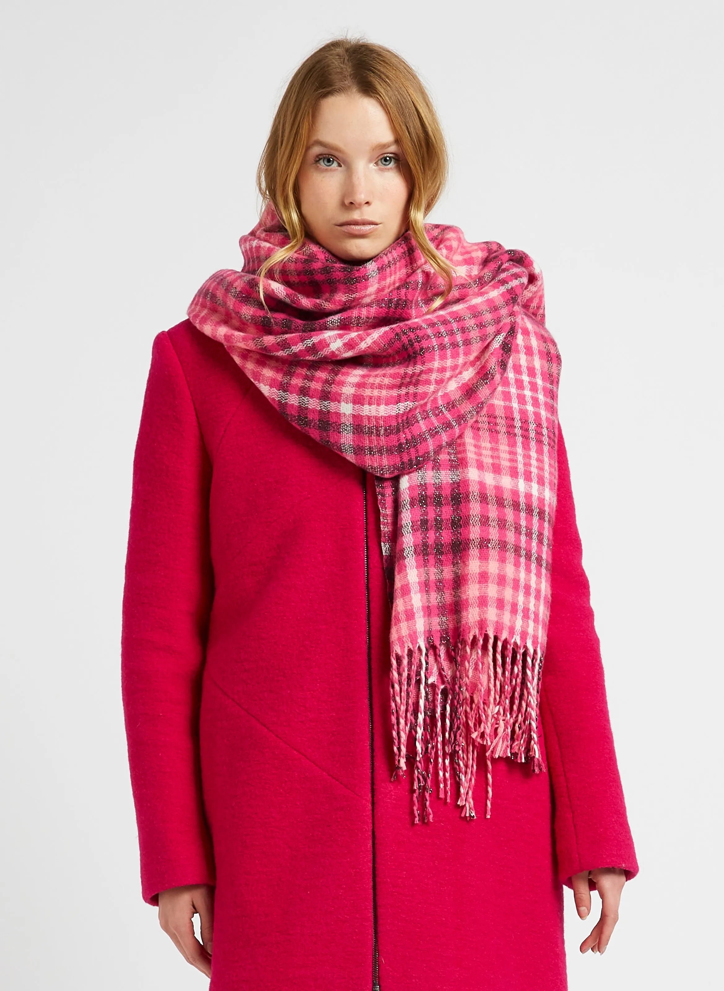  ONE STEP   ABENE - Sciarpa a quadri con fili metallici | Rosa