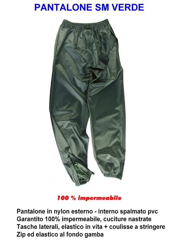 Pantalone antipioggia impermeabile SM nylon pvc verde