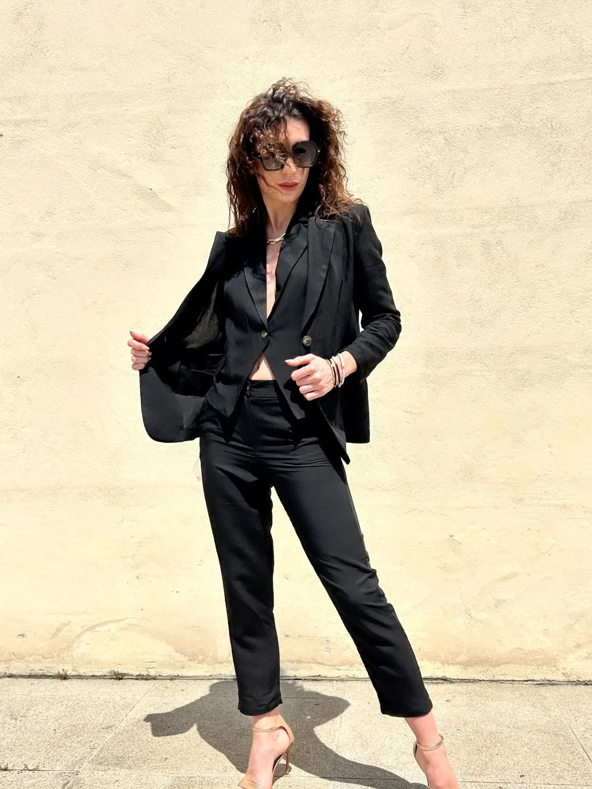 Pantalone viscosa e lino nero