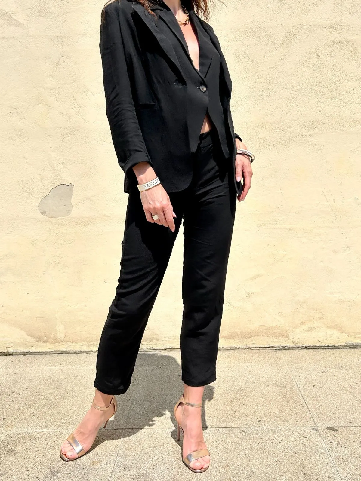 Pantalone viscosa e lino nero