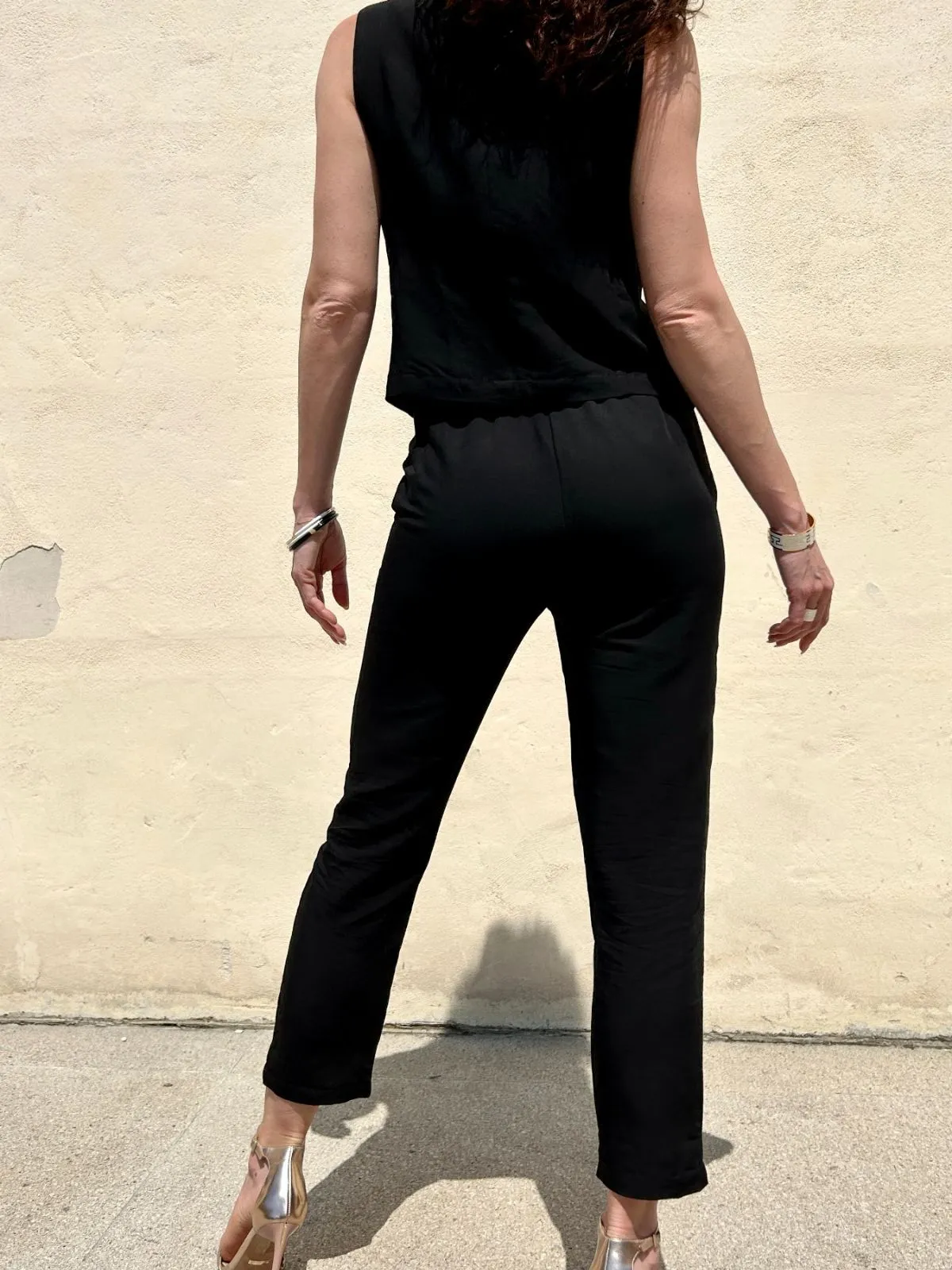 Pantalone viscosa e lino nero