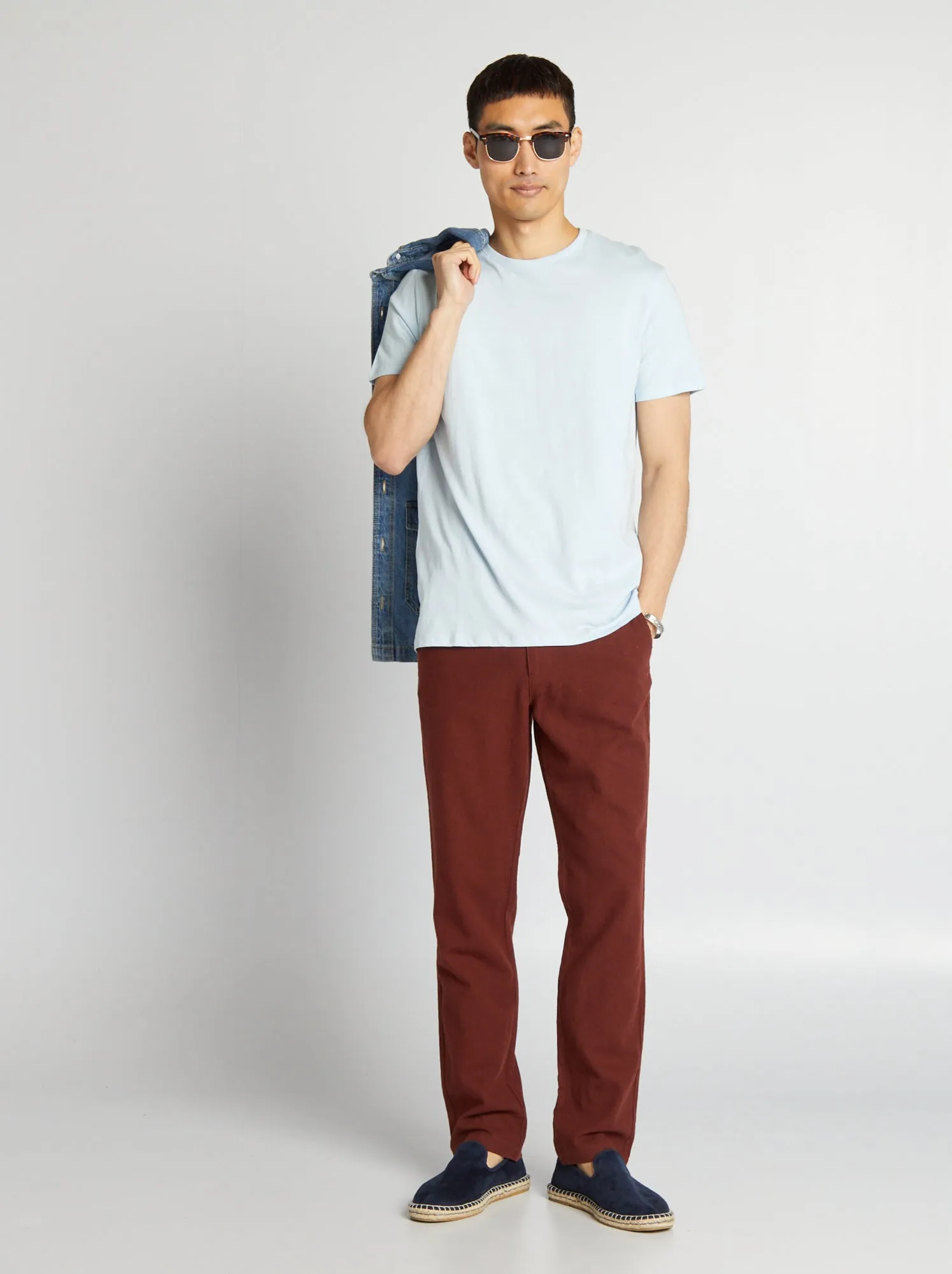 Pantaloni chino in lino - MARRONE
