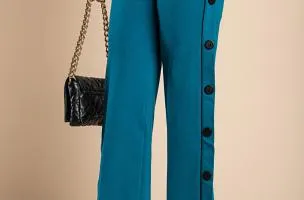 Pantaloni eleganti con bottoni, petrolio
