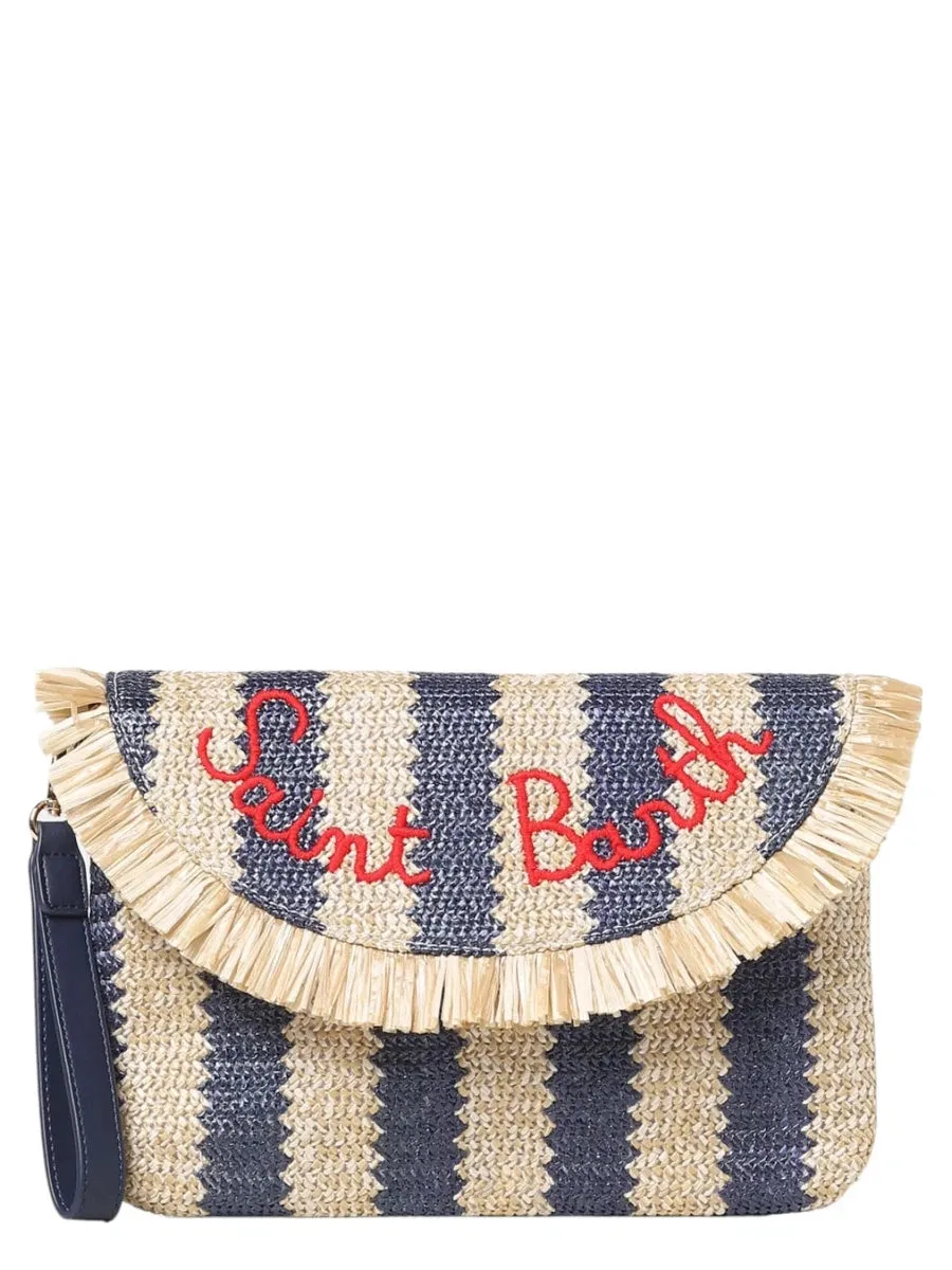 Pochette Elegante in Paglia con Frange e Strisce