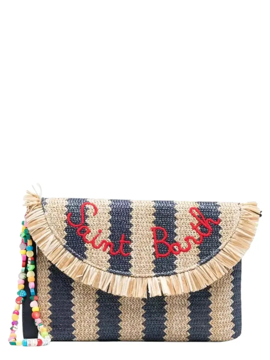 Pochette Elegante in Paglia con Frange e Strisce