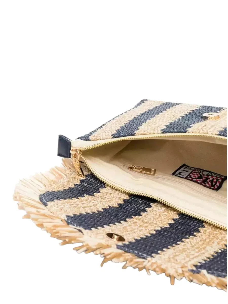 Pochette Elegante in Paglia con Frange e Strisce