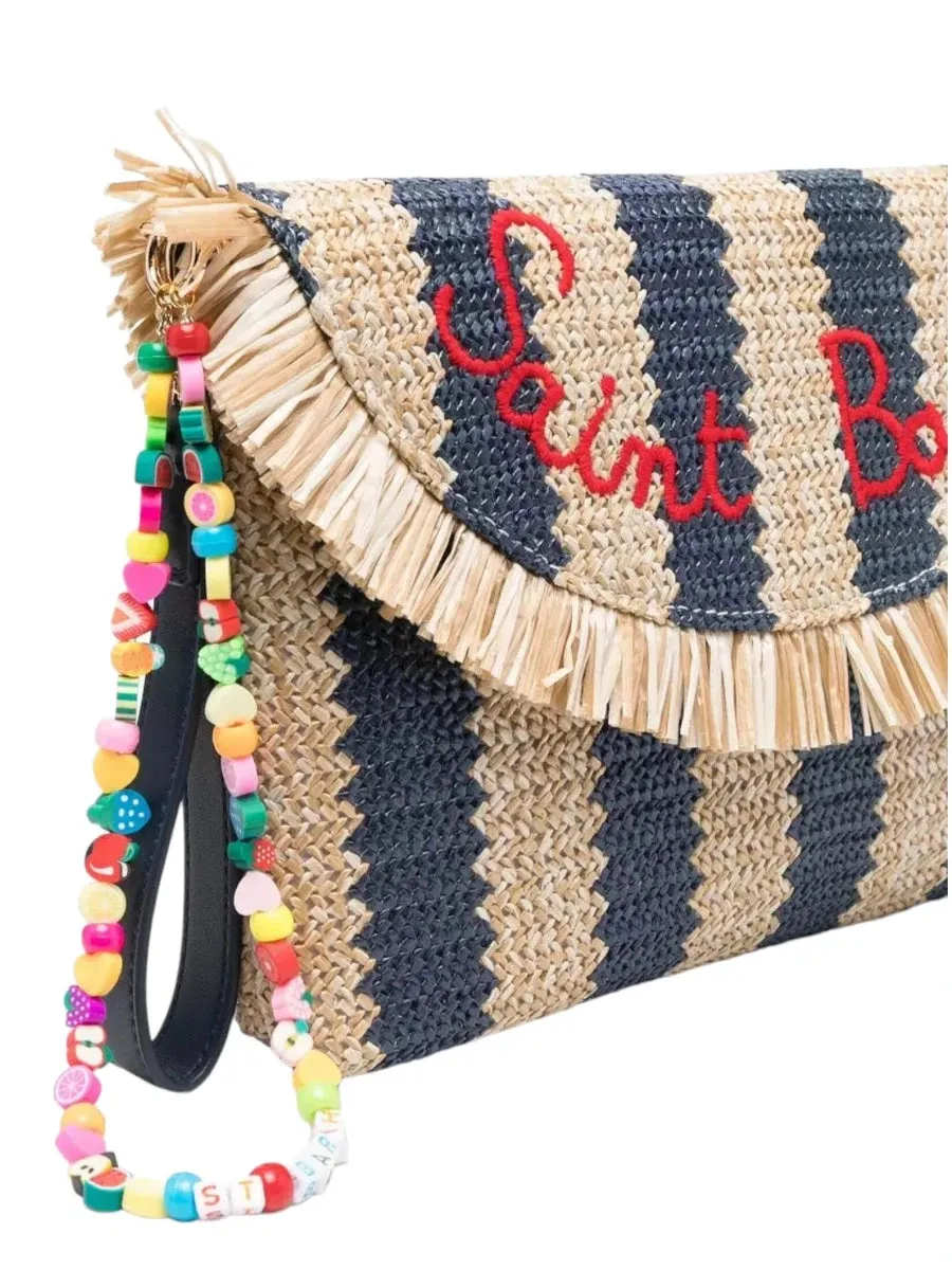 Pochette Elegante in Paglia con Frange e Strisce