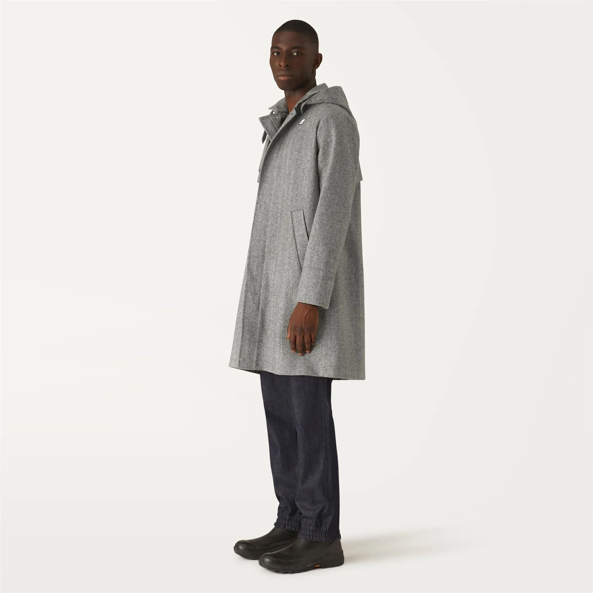 POIROL WOOL 2L BLACK PURE-WHITE HARRINGBONE PATTERN