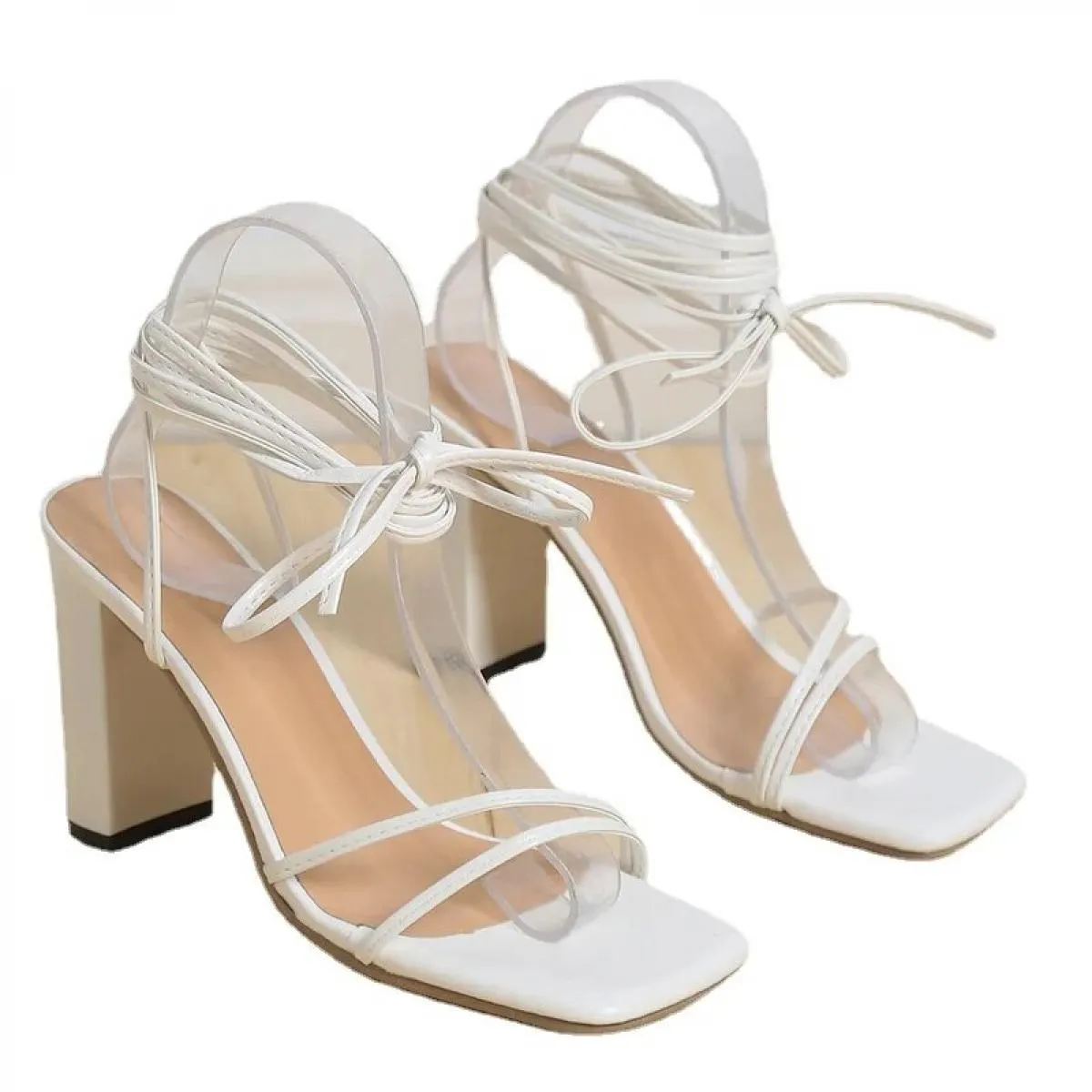 Scarpe da donna estate 2023 sandali con cinturino alla caviglia scarpe con tacco alto in pelle da donna scarpe da sposa con tacc