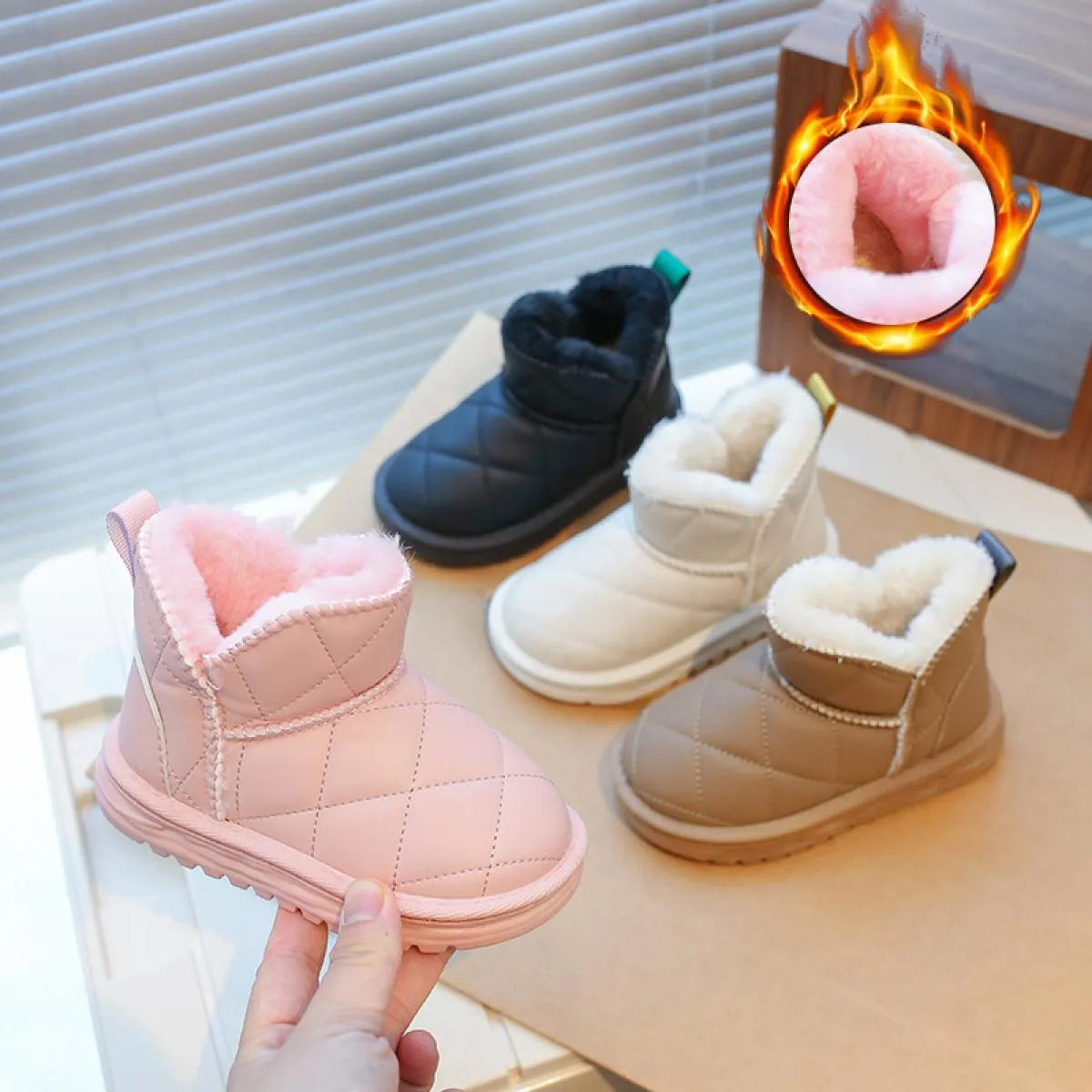 Scarpe in pelliccia sintetica a quadretti Bambino Ragazzi Nero Beige Rosa Stivali da scuola kaki per ragazze Stivali da neve cal