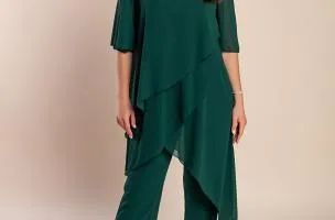Set di elegante tunica traslucida e pantaloni lunghi Claudette, verde