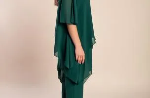 Set di elegante tunica traslucida e pantaloni lunghi Claudette, verde