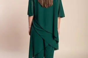 Set di elegante tunica traslucida e pantaloni lunghi Claudette, verde