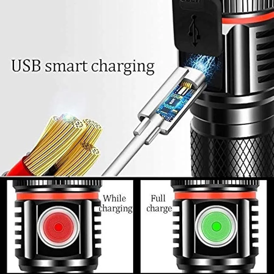 SMSOM Torcia Tattica a LED Ricaricabile (Batteria Inclusa), Torcia elettrica Impermeabile IPX6, LED Super Luminoso, Torcia da Ta