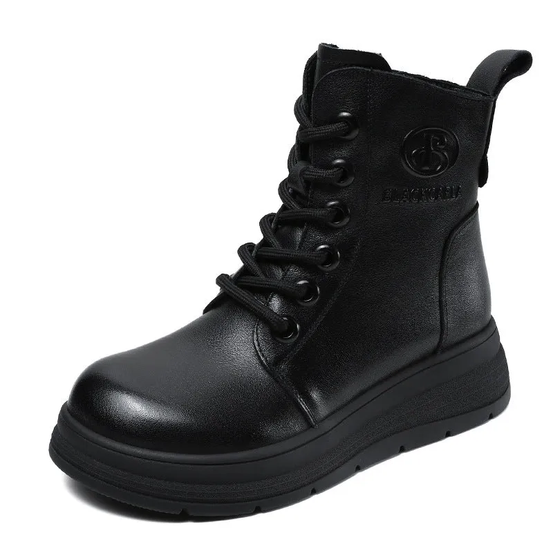 Stivaletti casual da donna in pelle tinta unita vintage