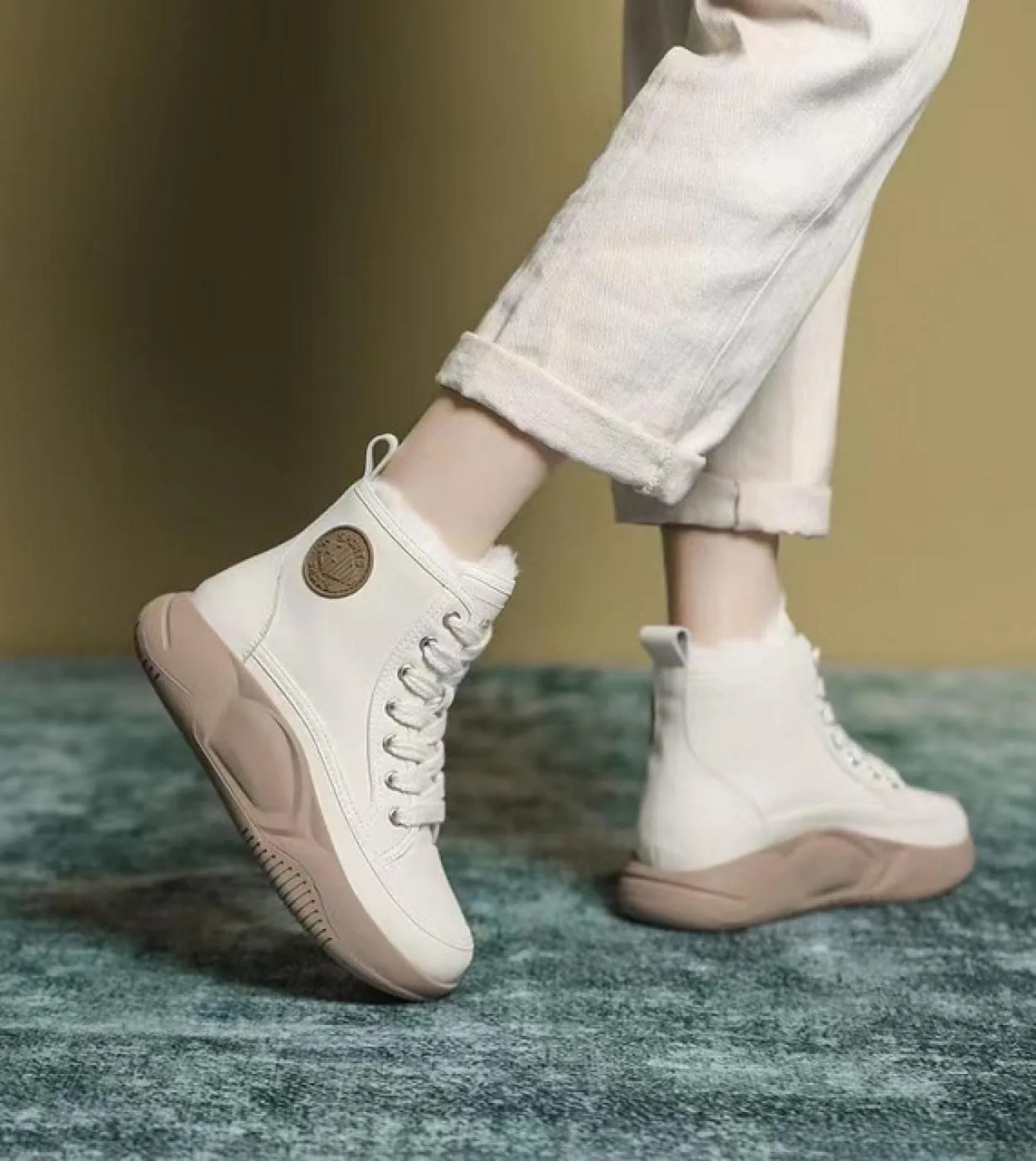 Stivali da neve alti da donna casual con fondo spesso per scarpe da donna Moda stringata Comfort Stivali corti in cotone caldo L