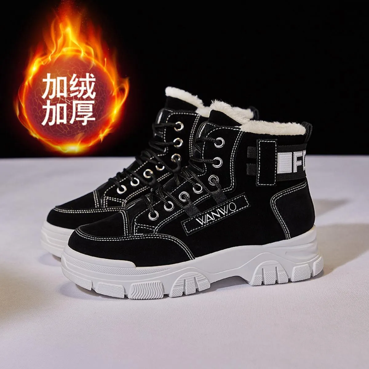 Stivali da neve da donna Sneakers scarpe con plateau suola spessa peluche stivali invernali caldi alla caviglia per donna Botas