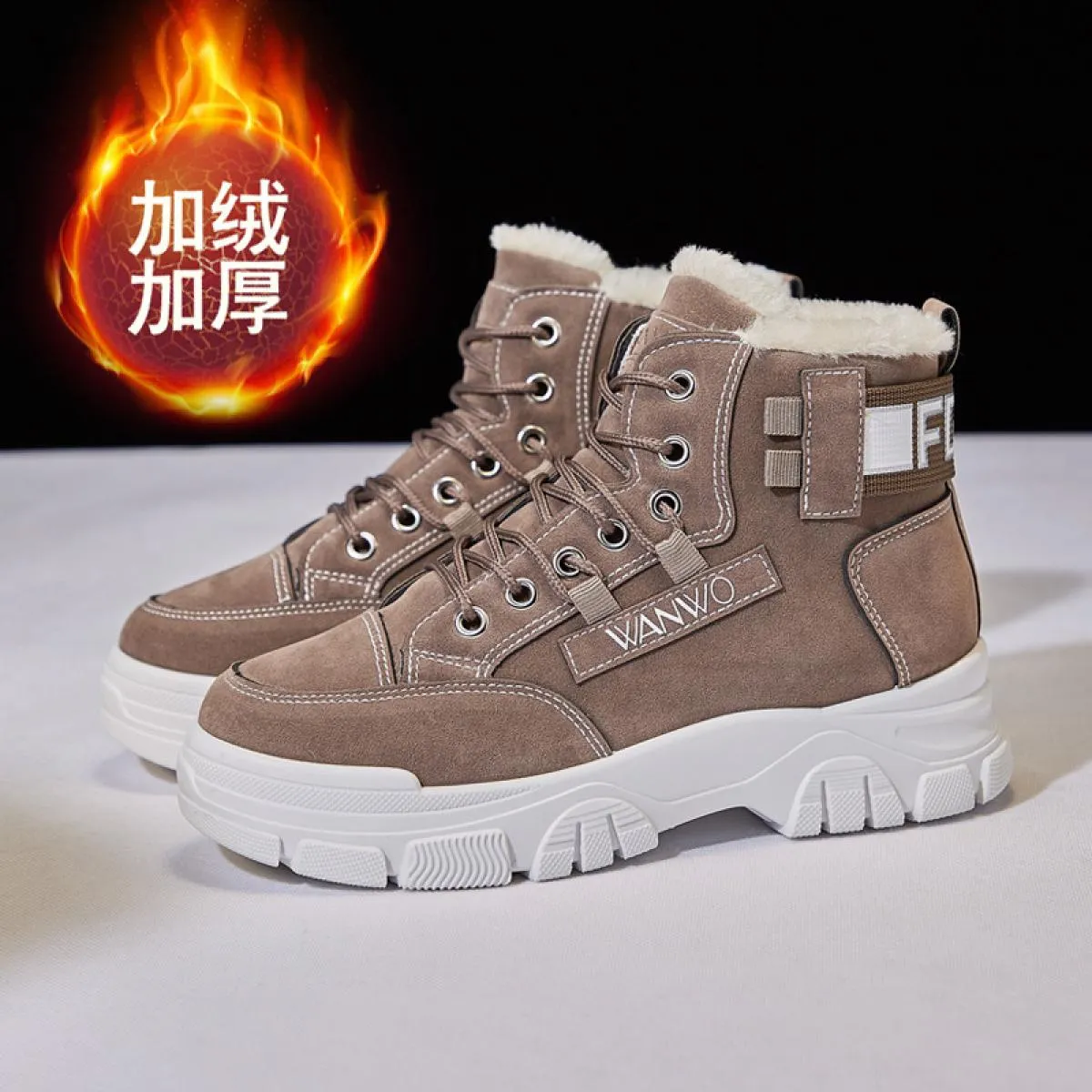 Stivali da neve da donna Sneakers scarpe con plateau suola spessa peluche stivali invernali caldi alla caviglia per donna Botas